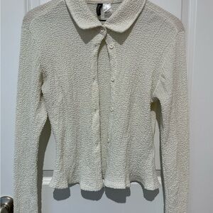 Cream Textured Button-Up Cardigan